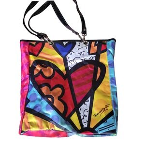 Romero Britto Tote Bag A New Day Heart Shoulder Bag Artist Large Carry On Purse